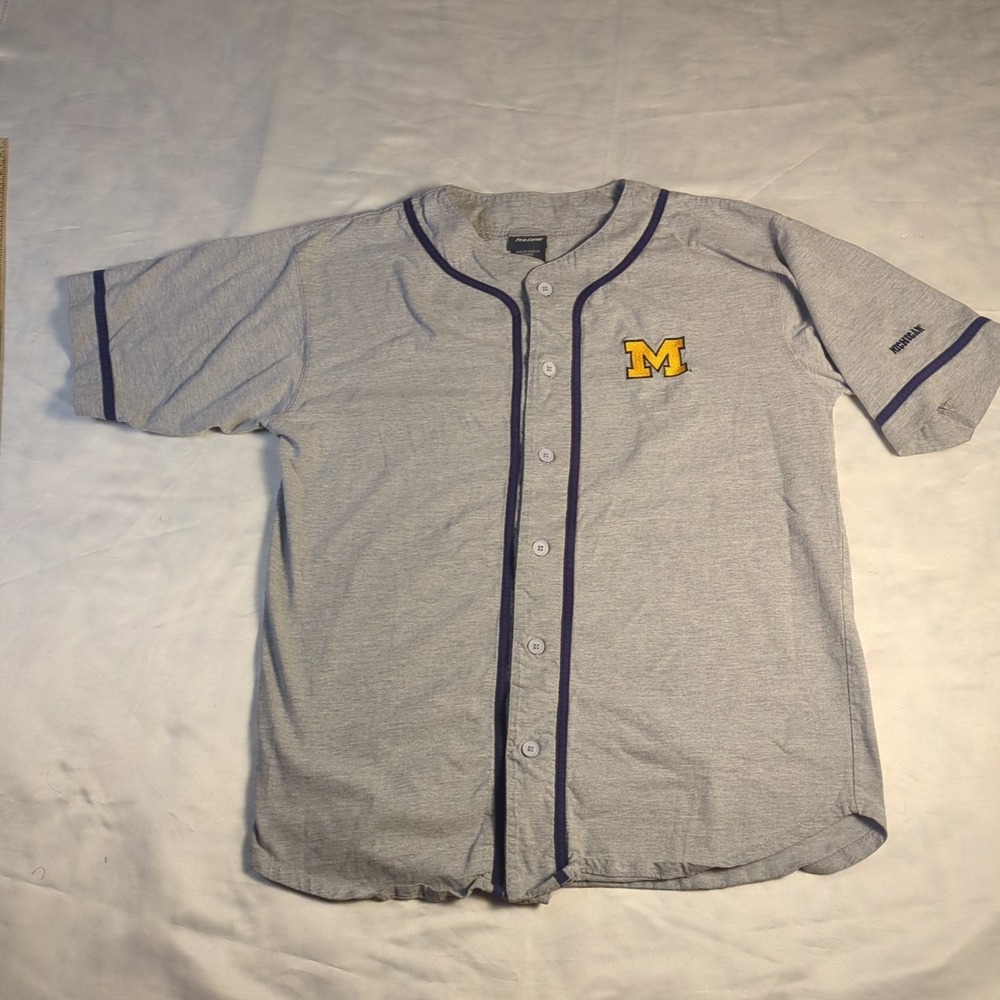 Vtg Michigan Wolverines Baseball Jersey Adult Large Gray Pro Edge Button